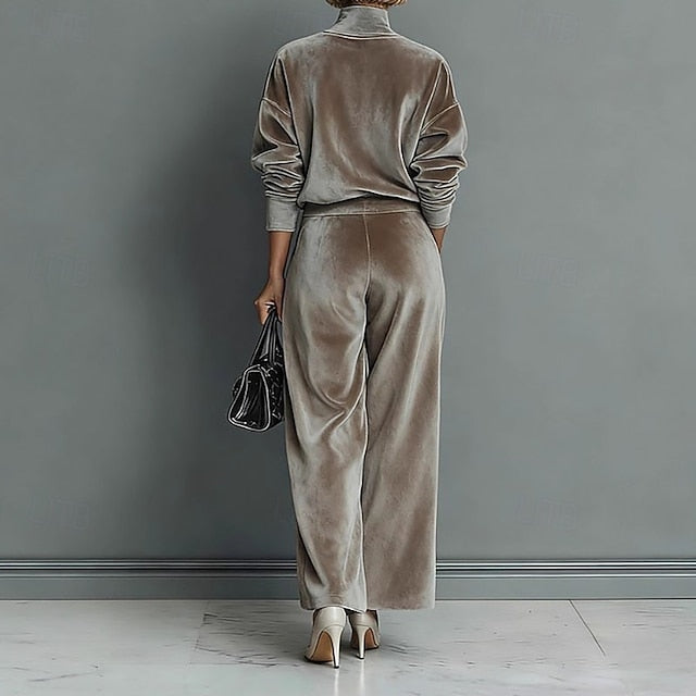 Women's Pants Sets Bolero Top Long Sleeve Turtleneck Solid