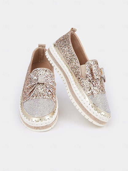 Women – Rhinestone Loafers Sparkling for Slip-On Glittery
