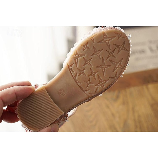 Sparkly and Flower with Bow Girls' Crystal Satin Shoes Girl