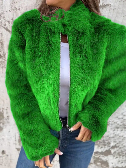 Breathable Fur Casual Coat Plain Faux Women's Warm Zipper