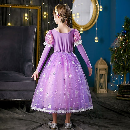 Princess Girl Dress Cosplay Rapunzel Flower Cloak