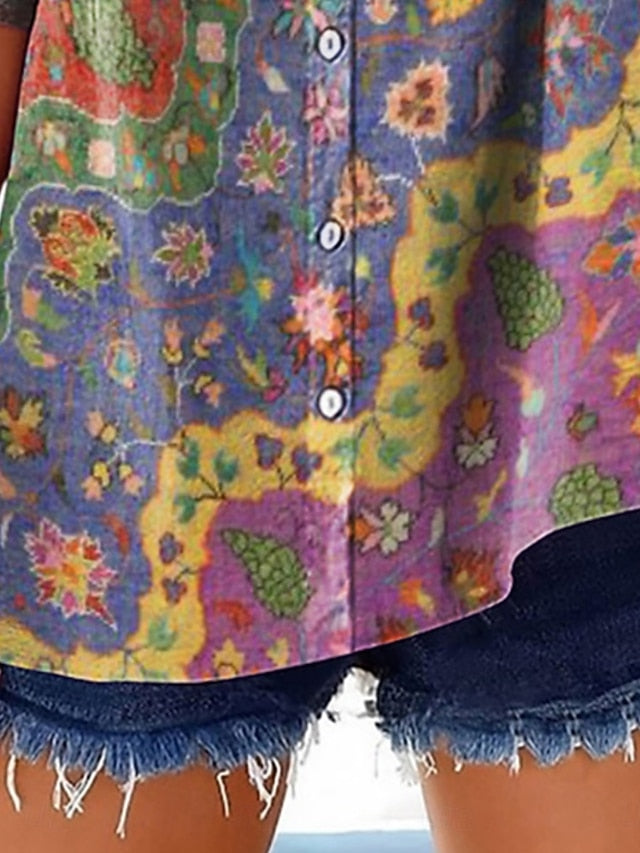 Women's Shirt Buttons Print Floral Graphic Bohemia Vacation