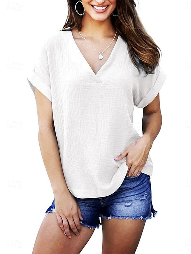 Women's T Shirt Plain Fashion Casual Short Sleeve V Neck