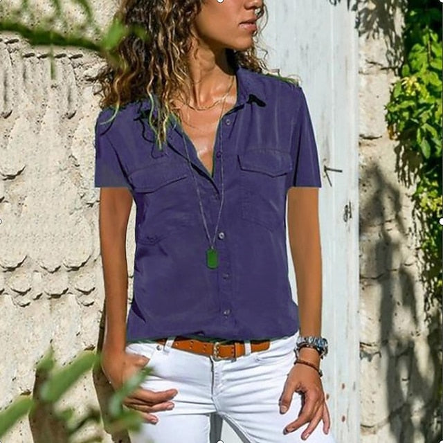 Women's Blouse Pocket Solid Colored Daily Shirt Collar