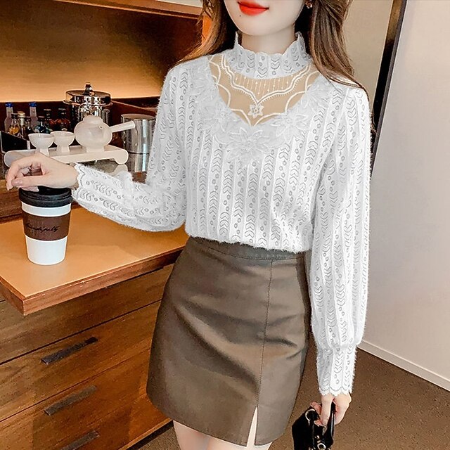 Women's Shirt Lace Shirt Blouse Illusion Lace Plain Stylish