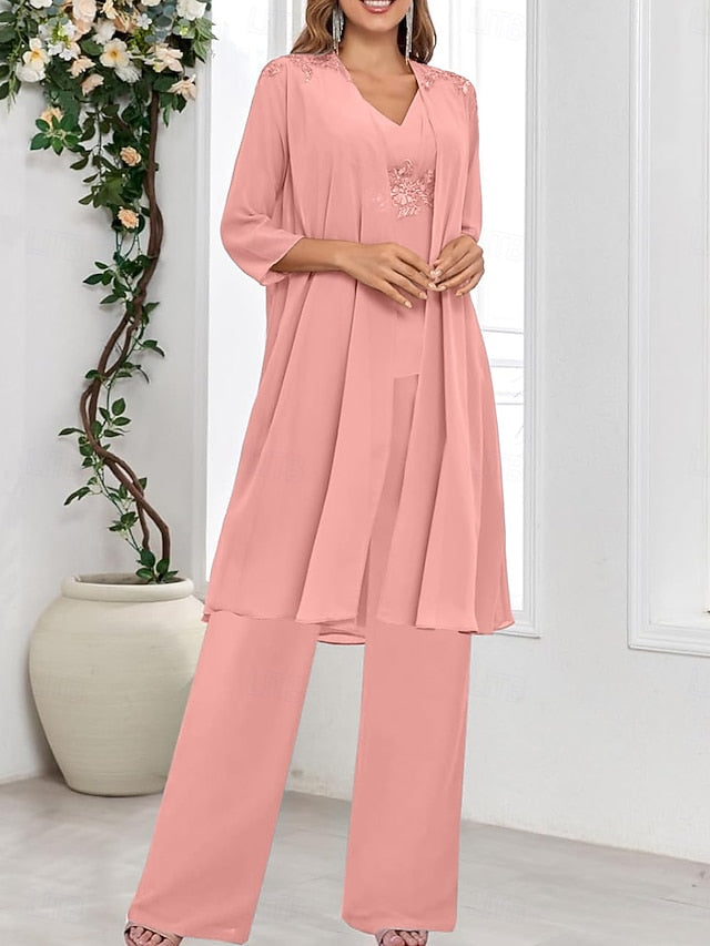 Dress Guest Simple Wedding the of Piece Bride Mother V Elegant 3