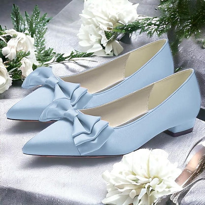 Women's Flats Pointed Party Low Shoes Heel Wedding Bowknot