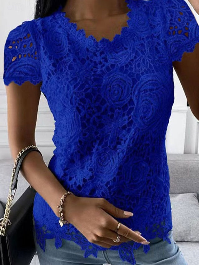 Women's Blouse Lace Solid Color Elegant Daily Stylish Short