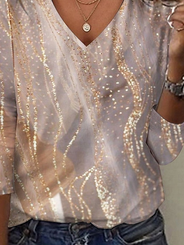 Women's T shirt Long Sleeve V Neck Long Sleeve Tunic