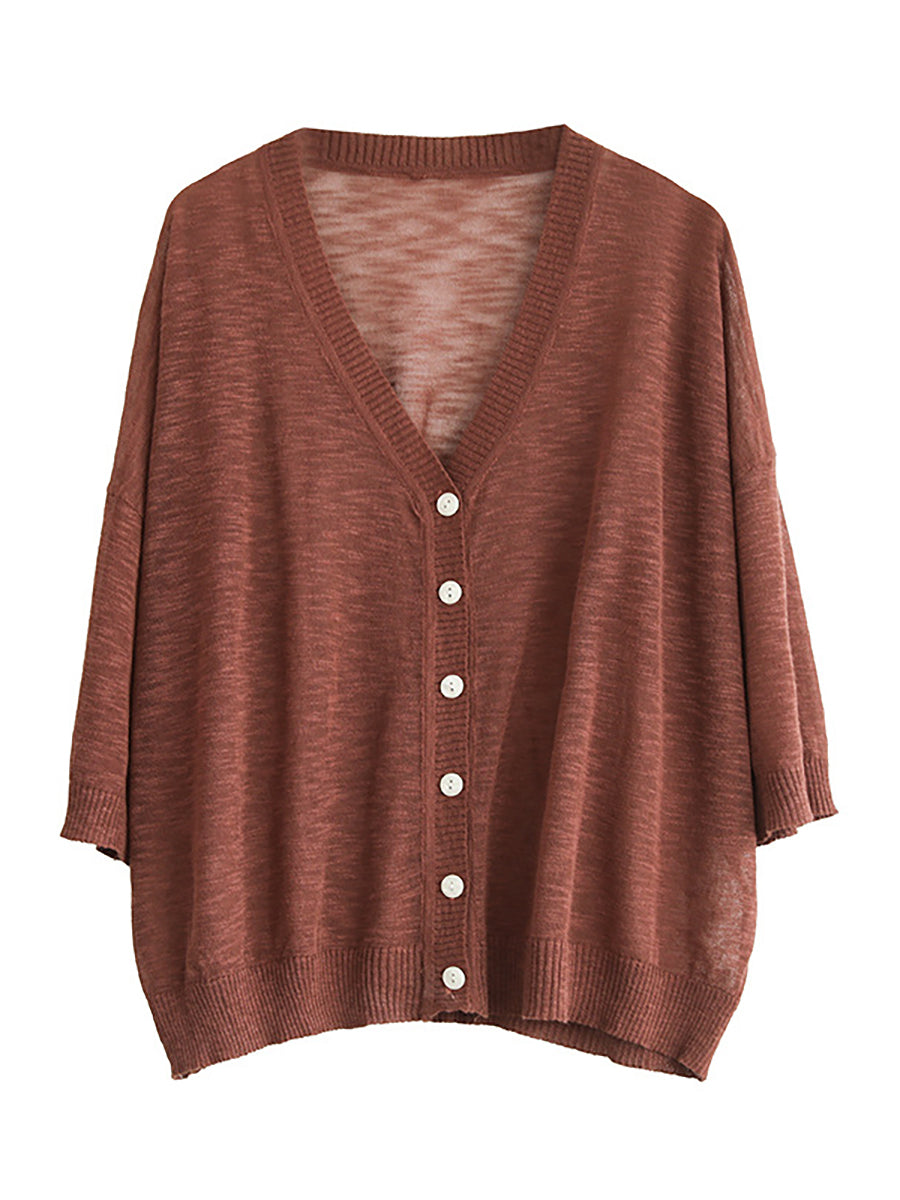 Plus Size Women Summer V-Neck Casual Loose Knit Shirt CC053