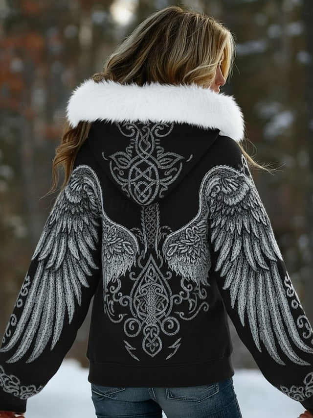 Women's Viking Zip Up Hoodies Graphic Animal Western Ethnic
