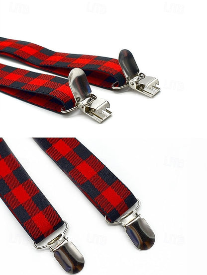 Set Suspender Plaid Adjustable Bow and Men's Christmas Tie