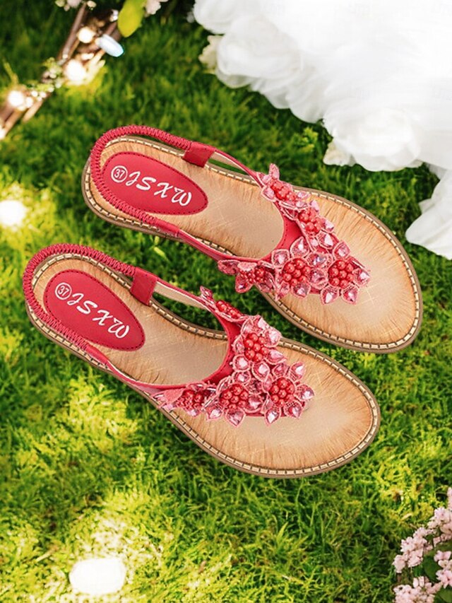 Design Beaded Flat Slip-Ons Floral with Comfortable