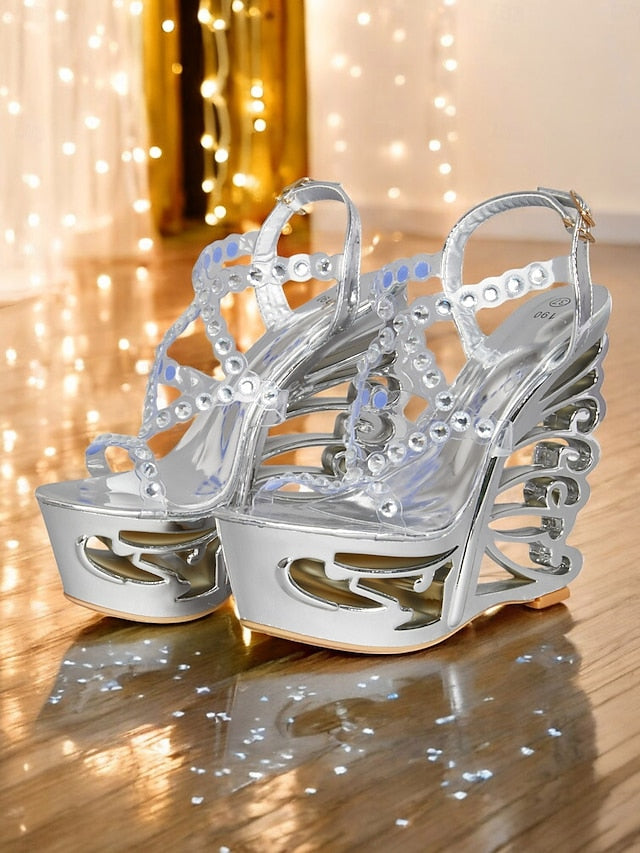 Stiletto – Women Silver Rhinestone for Sandals Elegant Dance