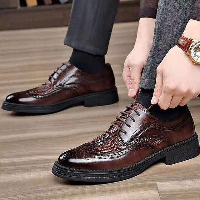 Brown Leather Shoes Oxford Men's Crocodile - Brogue