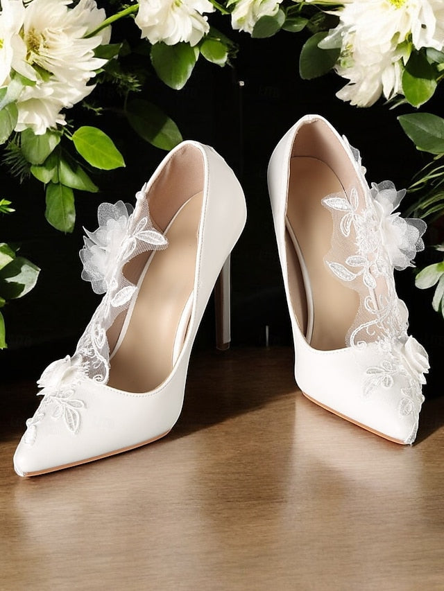 White Shoes Wedding with Floral Lace Embellishments