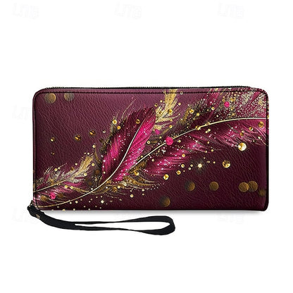 Women's with Gilded Large Capacity Wallet Feather Print