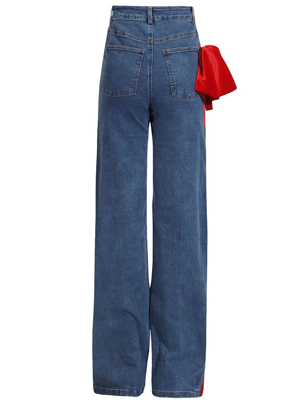 Red Chic Tied Straight Jeans High Waist Buttoned