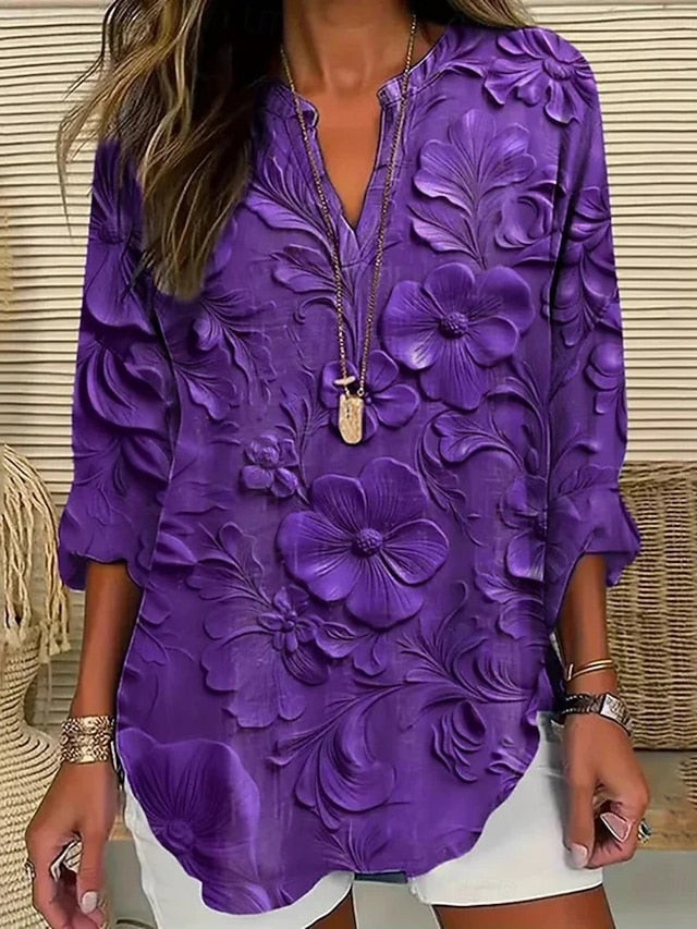 Women's Shirt Buttons Print Floral Daily Casual Long Sleeve