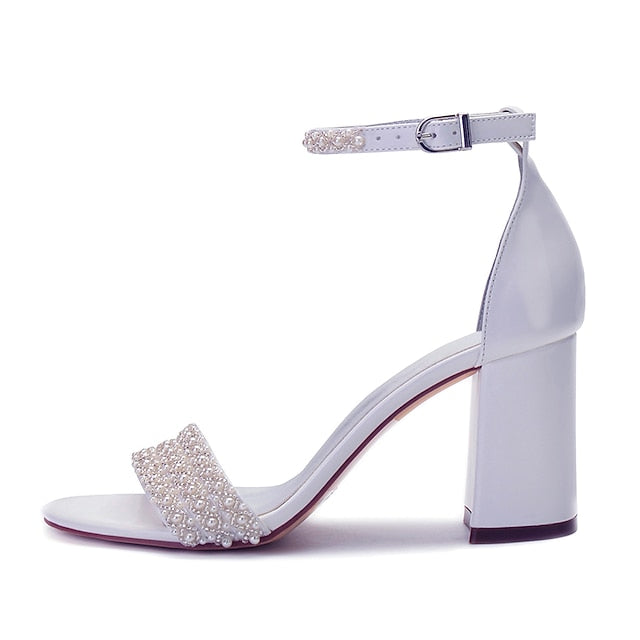Strap Ivory Women's White Embellished Pearl Ankle Block