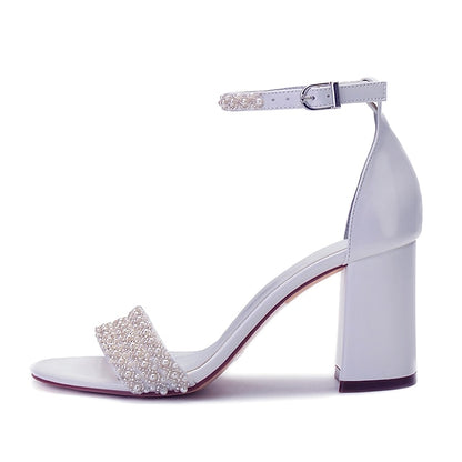 Strap Ivory Women's White Embellished Pearl Ankle Block
