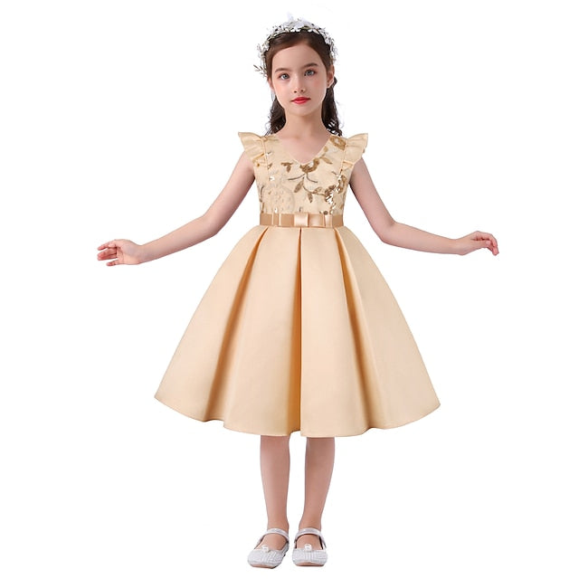 Party Dress Kids Sleeveless Girls' Color Solid Formal