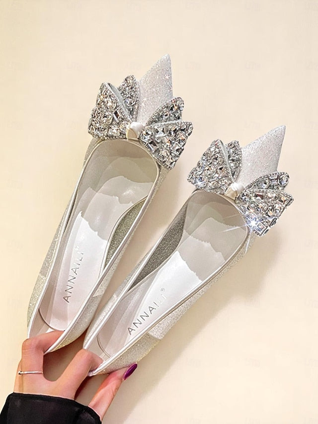 with Bow Women's Rhinestone High Glitter Heels