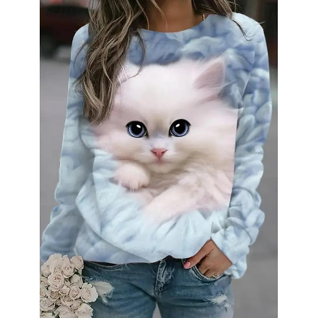 Women's Sweatshirt Pullover Cat Street Casual Sports Basic