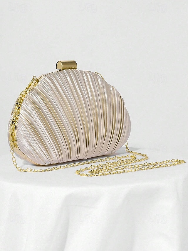 Women's Purse Clutch Shell Evening Satin Pleated
