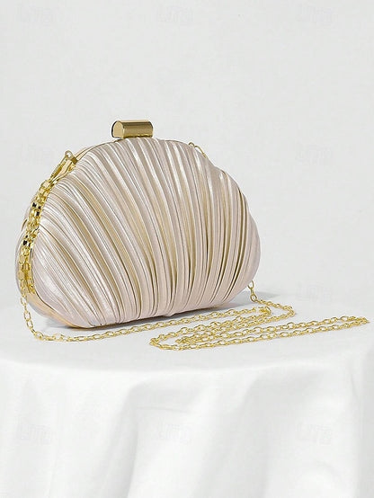 Women's Purse Clutch Shell Evening Satin Pleated