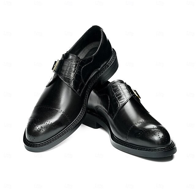 Genuine Shoes Leather Strap Black Men's First Monk