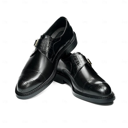 Genuine Shoes Leather Strap Black Men's First Monk