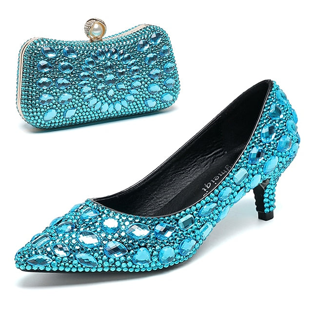 Matching Women's Heel Kitten Crystal-Embellished Shoes and