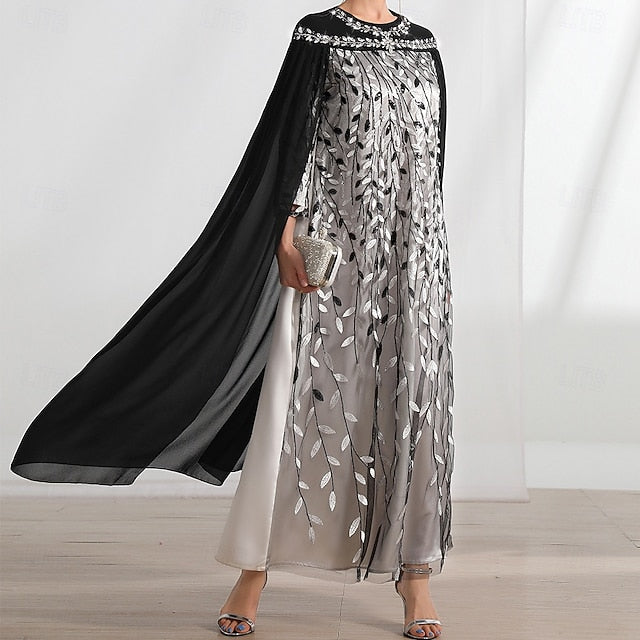 A-Line Dress Cape Neck of Mother Crew Elegant the Bride
