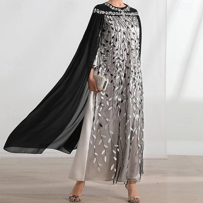A-Line Dress Cape Neck of Mother Crew Elegant the Bride