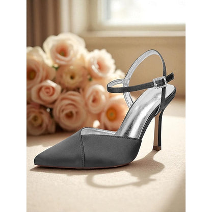 Ankle Heels - Stiletto with Strap Satin Green Women's