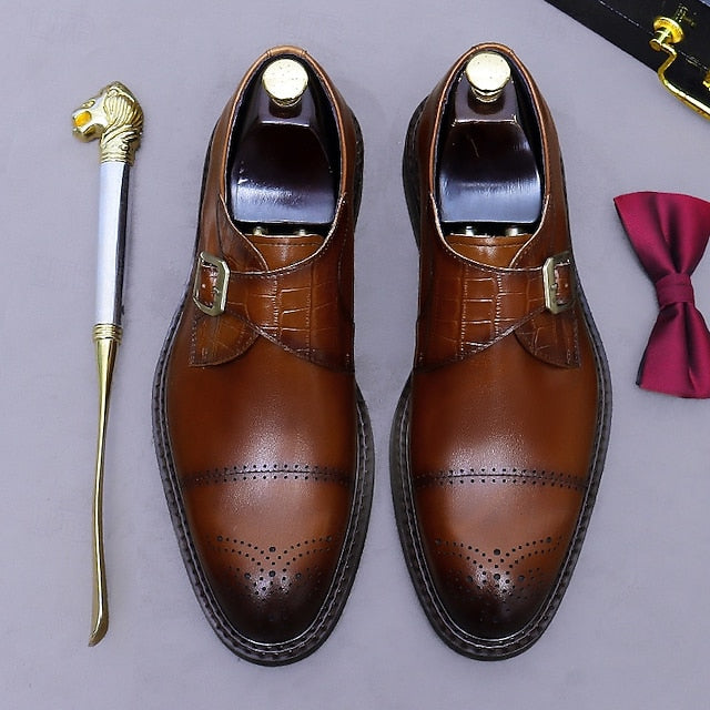 Genuine Shoes Leather Strap Black Men's First Monk