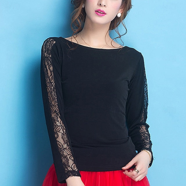 Ballroom Latin Salsa Dance Top Lace Pure Color Women's