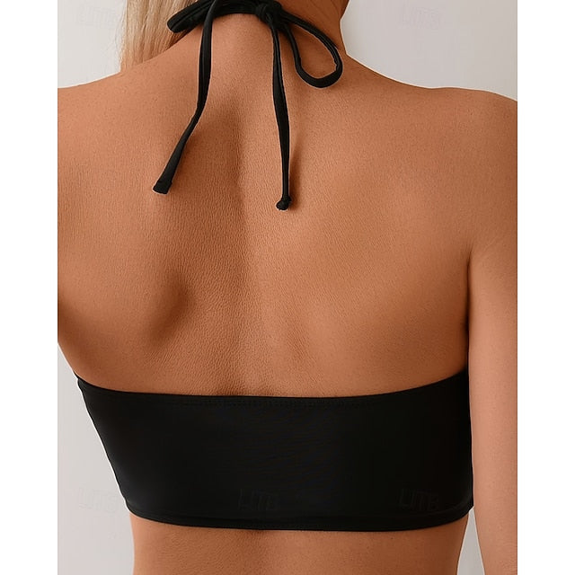 Women's Halter Bikini Top Bathing Suit 2 Pieces Solid