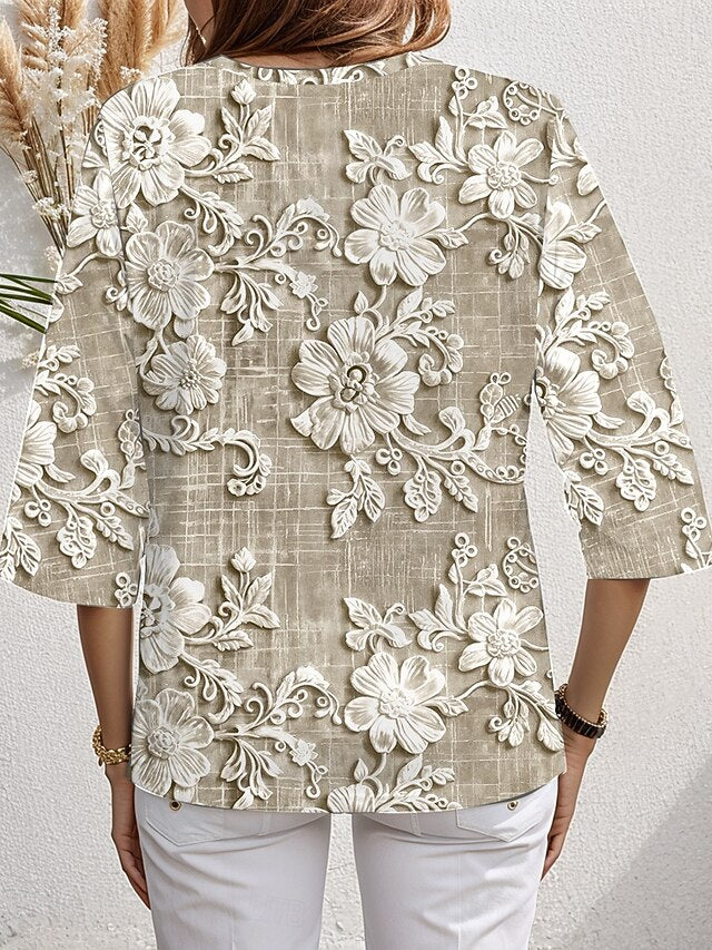 Women's Blouse Long Sleeve Asymmetrical Hem 3D Print Floral