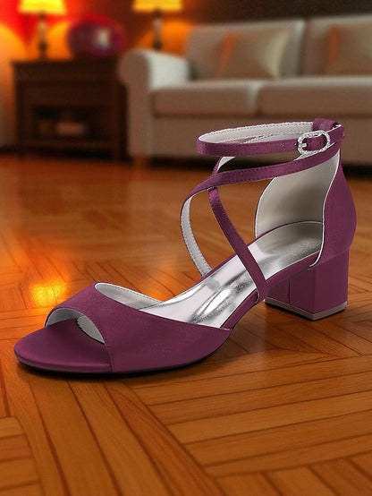Strap Elegant Block - Satin Sandals with Ankle Women's Heel