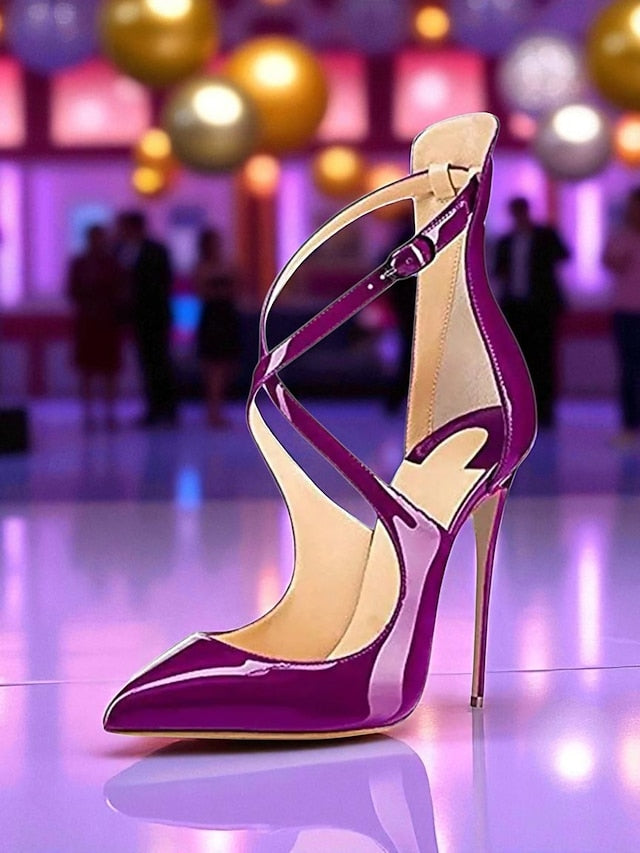 Stiletto Heels Patent Women's - Purple Strappy Leather