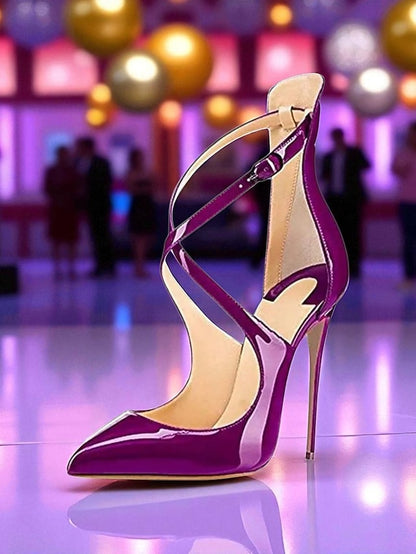 Stiletto Heels Patent Women's - Purple Strappy Leather