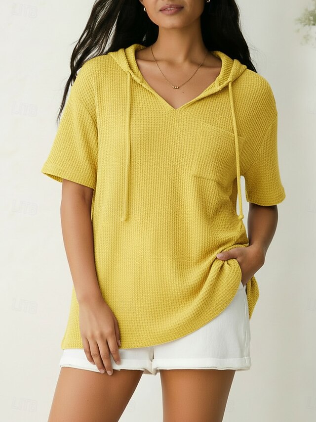Women's Texture Blouse Waffle Knit Tops Graphic Plain