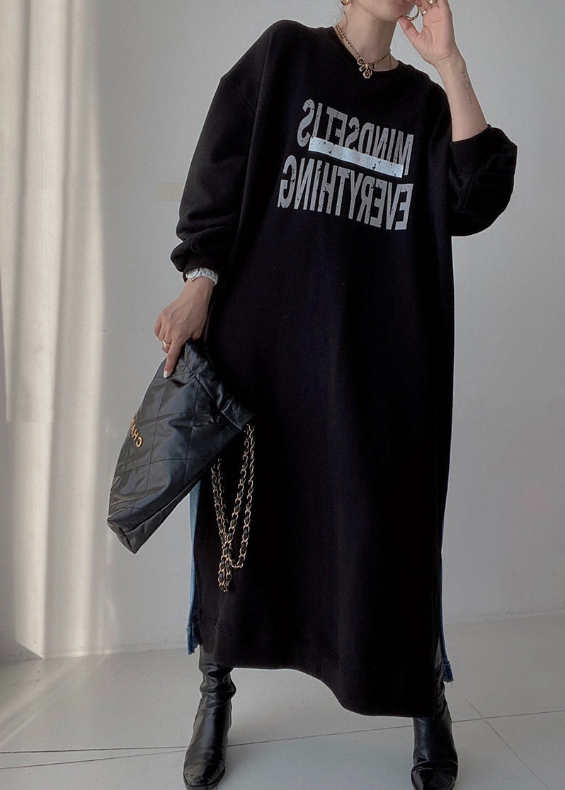 Patchwork Long Dresses Denim Oversized Natural Spring Black