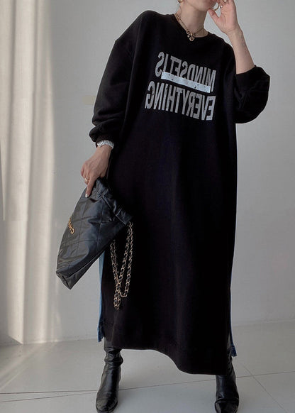 Patchwork Long Dresses Denim Oversized Natural Spring Black