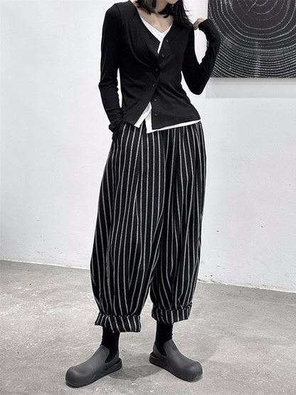 Split-Joint Harem Cool Pants Striped High-Waisted Pattern