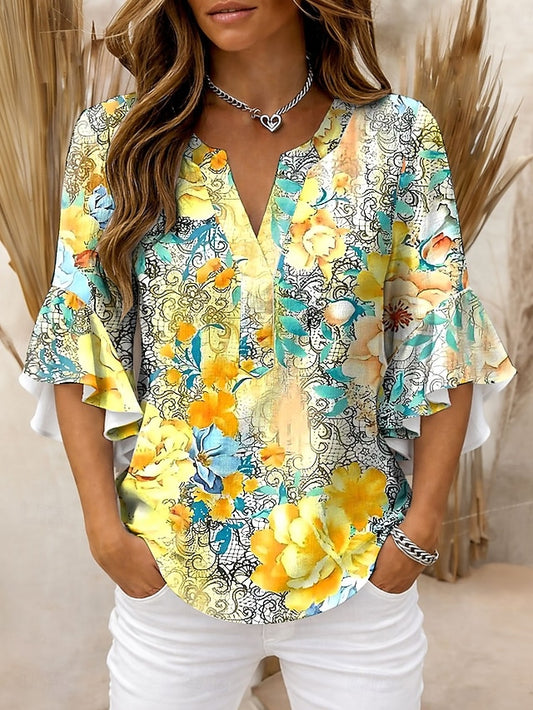 Women's Blouse Ruffle Print Floral Graphic Vintage Daily