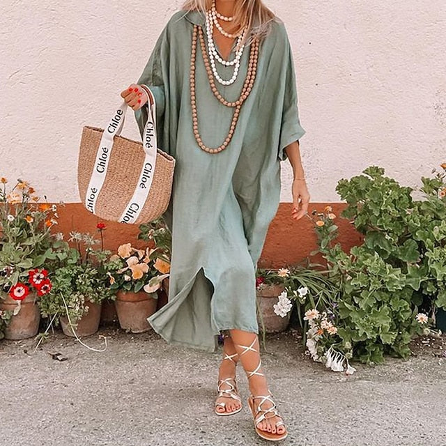 Women's Midi Dress Cotton Linen Dress Modern Daily Outdoor