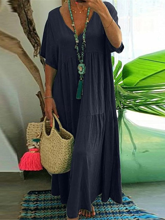 Women's Wine Navy Blue Orange Summer Spring Maxi Dress